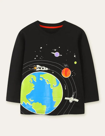 Glowing Space Astronaut Printed Long Sleeve T-shirt - Mini Taylor